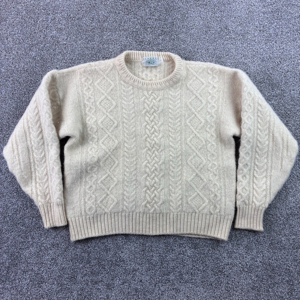 Vintage Blarney Mills Sweater‎ Women's 2XL White Pure Wool Fishermans Cable Knit